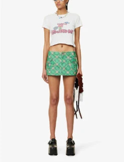 ERL Check-print Corduroy-embossed Cotton Mini Skirt -VogueVibe Store R04165348 ERLGREENPLAID ALT01