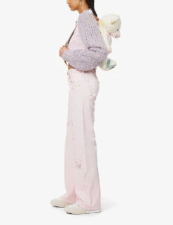 ERL Floral-print Cropped Cotton Jacket -VogueVibe Store R04165353 PINK ALT01