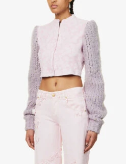 ERL Floral-print Cropped Cotton Jacket -VogueVibe Store R04165353 PINK ALT02