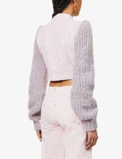 ERL Floral-print Cropped Cotton Jacket -VogueVibe Store R04165353 PINK ALT03