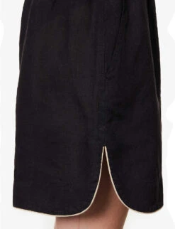 Palm Angels Logo-patch High-rise Linen Shorts -VogueVibe Store R04166266 BLACKBLACK ALT04