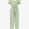 Diamond-print Belted Woven Jumpsuit 1 Diamond-print Belted Woven Jumpsuit -VogueVibe Store R04166377 GREEN M