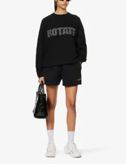 Crystal-embellished Logo-print Organic-cotton Shorts 7 Crystal-embellished Logo-print Organic-cotton Shorts -VogueVibe Store R04166485 BLACK ALT01