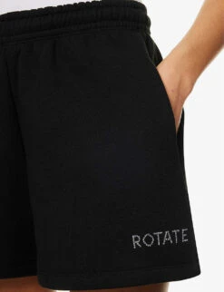 Crystal-embellished Logo-print Organic-cotton Shorts 9 Crystal-embellished Logo-print Organic-cotton Shorts -VogueVibe Store R04166485 BLACK ALT04