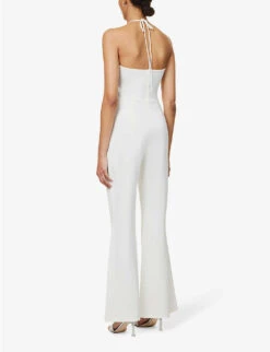 Halterneck Cut-out Woven Jumpsuit -VogueVibe Store R04167252 WHITE ALT03
