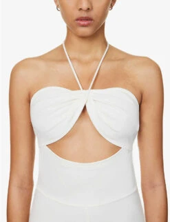 Halterneck Cut-out Woven Jumpsuit -VogueVibe Store R04167252 WHITE ALT04