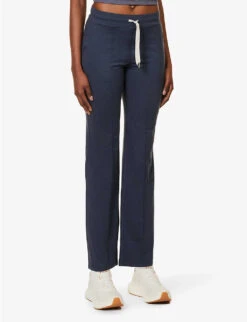 Vuori Halo Drawstring-waist Flared High-rise Stretch-recycled Polyester Trousers -VogueVibe Store R04167658 AZUREHEATHER ALT02
