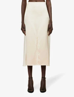 Koshulya Colour-block Silk Midi Skirt -VogueVibe Store R04168299 CREAM ALT02