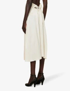 Koshulya Colour-block Silk Midi Skirt -VogueVibe Store R04168299 CREAM ALT03