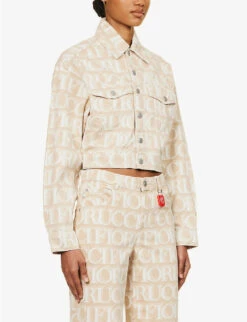 FIORUCCI Monogram-pattern Cropped Organic-denim Jacket -VogueVibe Store R04168330 ECRU ALT02