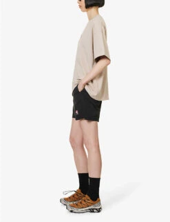 Exclusive Unisex Logo-patch Relaxed-fit Recycled-polyester Swim Shorts -VogueVibe Store R04168679 BLACK ALT01