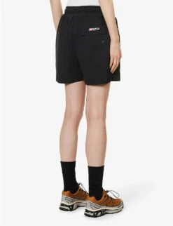 Exclusive Unisex Logo-patch Relaxed-fit Recycled-polyester Swim Shorts -VogueVibe Store R04168679 BLACK ALT03