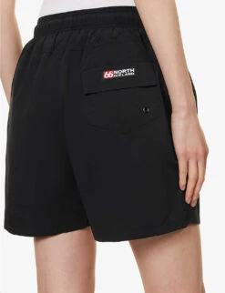 Exclusive Unisex Logo-patch Relaxed-fit Recycled-polyester Swim Shorts -VogueVibe Store R04168679 BLACK ALT04