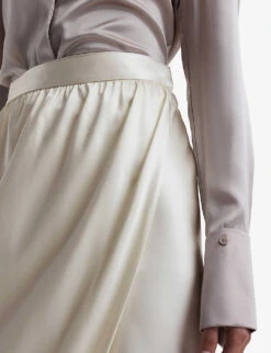 Reiss Tyra Wrap-over Silk Midi Skirt 8 Reiss Tyra Wrap-over Silk Midi Skirt -VogueVibe Store R04169001 IVORY ALT02