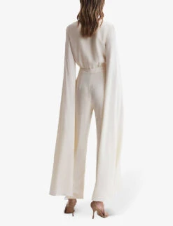 Reiss Olivia Cape-sleeve V-neck Woven Jumpsuit 10 Reiss Olivia Cape-sleeve V-neck Woven Jumpsuit -VogueVibe Store R04169118 IVORY ALT03