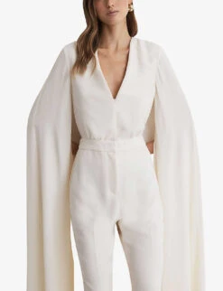 Reiss Olivia Cape-sleeve V-neck Woven Jumpsuit 11 Reiss Olivia Cape-sleeve V-neck Woven Jumpsuit -VogueVibe Store R04169118 IVORY ALT04