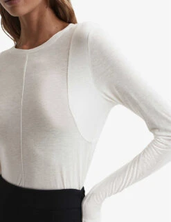 Reiss Mai Exposed-seamed Woven-blend T-shirt -VogueVibe Store R04169174 IVORY ALT04