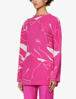 Valentino Panther-print Cowl-back Silk Blouse -VogueVibe Store R04169646 MILKPINKPP ALT02