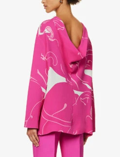 Valentino Panther-print Cowl-back Silk Blouse -VogueVibe Store R04169646 MILKPINKPP ALT03