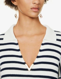 Valentino V-neck Striped Cotton-knit Jumper -VogueVibe Store R04169666 AVORIONAVY ALT04