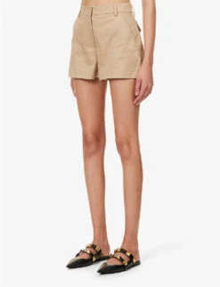 Valentino Pressed-crease Straight-leg Stretch-cotton Shorts 10 Valentino Pressed-crease Straight-leg Stretch-cotton Shorts -VogueVibe Store R04169689 BEIGE ALT02
