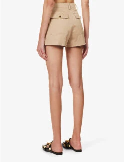 Valentino Pressed-crease Straight-leg Stretch-cotton Shorts 11 Valentino Pressed-crease Straight-leg Stretch-cotton Shorts -VogueVibe Store R04169689 BEIGE ALT03