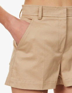 Valentino Pressed-crease Straight-leg Stretch-cotton Shorts 13 Valentino Pressed-crease Straight-leg Stretch-cotton Shorts -VogueVibe Store R04169689 BEIGE ALT05