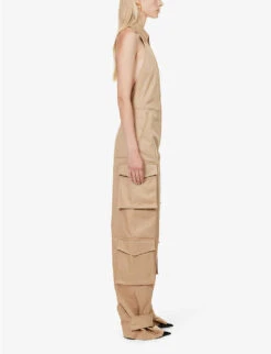 Valentino Tuta Flap-pocket Stretch-cotton Cargo Jumpsuit -VogueVibe Store R04169717 BEIGE ALT02