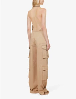 Valentino Tuta Flap-pocket Stretch-cotton Cargo Jumpsuit -VogueVibe Store R04169717 BEIGE ALT03