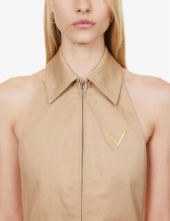 Valentino Tuta Flap-pocket Stretch-cotton Cargo Jumpsuit -VogueVibe Store R04169717 BEIGE ALT04