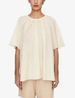 Joseph Blackwell Pleated Relaxed-fit Woven Top 9 Joseph Blackwell Pleated Relaxed-fit Woven Top -VogueVibe Store R04169979 ALABASTER ALT02