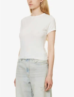 Rag & Bone Luca Cropped Ribbed Stretch-woven T-shirt -VogueVibe Store R04170705 WHITE ALT02