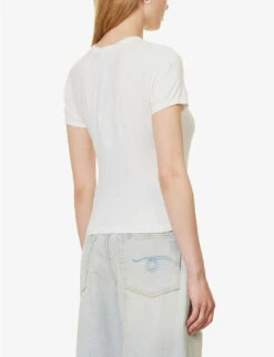 Rag & Bone Luca Cropped Ribbed Stretch-woven T-shirt -VogueVibe Store R04170705 WHITE ALT03