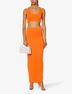 Palencia Regular-fit Stretch-woven Maxi Skirt -VogueVibe Store R04171077 ORANGE ALT01