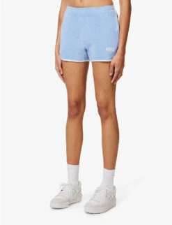 Sporty & Rich X Prince Brand-embroidered Cotton Shorts -VogueVibe Store R04173088 BLUEWHITE ALT02