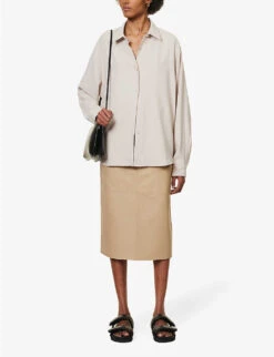 Heather Panel-pattern Regular-fit Leather Skirt 8 Heather Panel-pattern Regular-fit Leather Skirt -VogueVibe Store R04173155 BEIGE ALT01