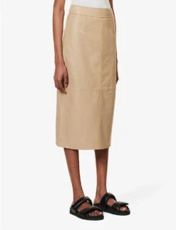 Heather Panel-pattern Regular-fit Leather Skirt 9 Heather Panel-pattern Regular-fit Leather Skirt -VogueVibe Store R04173155 BEIGE ALT02