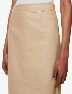 Heather Panel-pattern Regular-fit Leather Skirt 11 Heather Panel-pattern Regular-fit Leather Skirt -VogueVibe Store R04173155 BEIGE ALT04