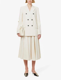 Pleated High-waisted Organic-cotton Midi Skirt -VogueVibe Store R04173370 IVORY ALT01