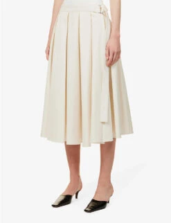 Pleated High-waisted Organic-cotton Midi Skirt -VogueVibe Store R04173370 IVORY ALT02