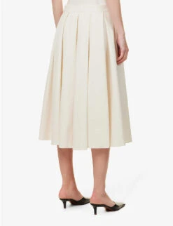 Pleated High-waisted Organic-cotton Midi Skirt -VogueVibe Store R04173370 IVORY ALT03