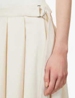 Pleated High-waisted Organic-cotton Midi Skirt -VogueVibe Store R04173370 IVORY ALT04