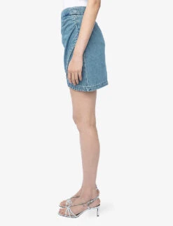 Zadig & Voltaire Julipe Curved-hem Denim Mini Skirt -VogueVibe Store R04174114 LIGHTBLUE ALT02