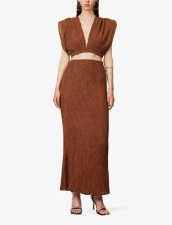 Exclusive Abelia High-waist Silk-blend Maxi Skirt -VogueVibe Store R04174174 PAPRIKA ALT01