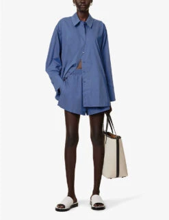 Avani Brand-embroidered Regular-fit Cotton-blend Shorts -VogueVibe Store R04174446 SPAHIRE ALT01