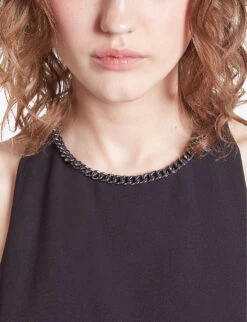 THE KOOPLES Chain-embellished Halter-neck Stretch-woven Jumpsuit -VogueVibe Store R04174574 BLACK ALT04