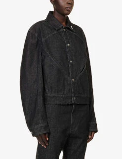 Equisetum Cut-out Denim Jacket 9 Equisetum Cut-out Denim Jacket -VogueVibe Store R04174793 BLACK ALT02