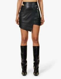 Carabiner-clasp Panelled Leather Mini Skirt 9 Carabiner-clasp Panelled Leather Mini Skirt -VogueVibe Store R04174805 BLACK ALT02