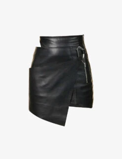 Carabiner-clasp Panelled Leather Mini Skirt