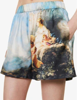 Roberto Cavalli Graphic-print Mid-rise Silk Shorts -VogueVibe Store R04179645 MULTICOLOUR ALT04